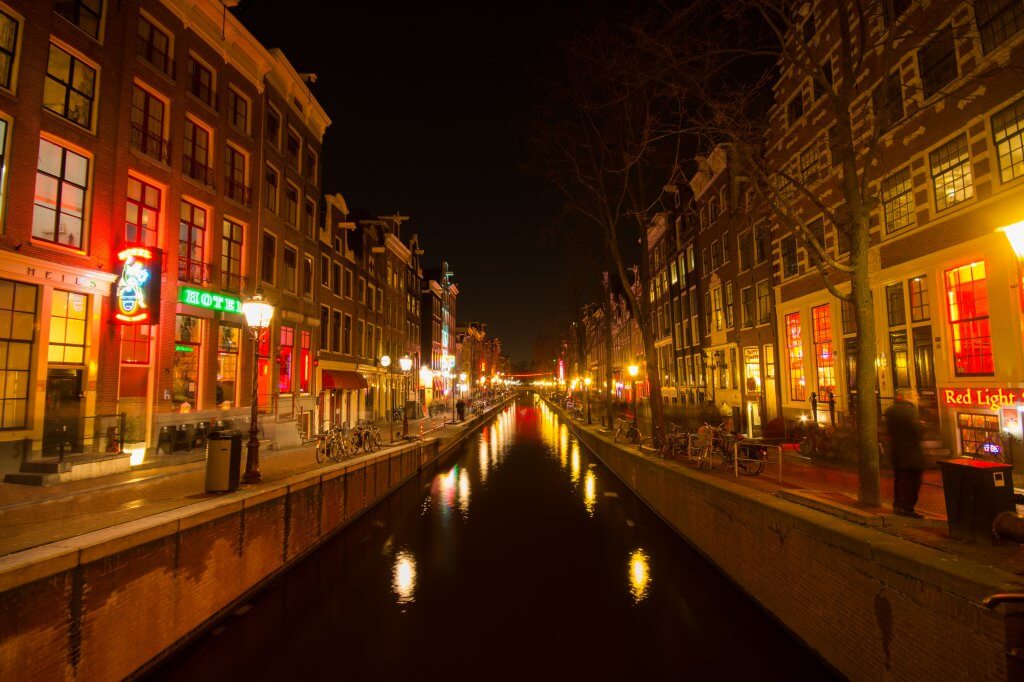 Amsterdam red light district at night