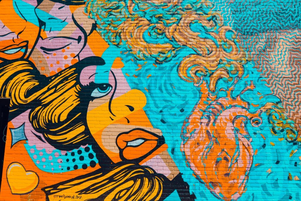 colorful mural of a woman's face in Austin Texas