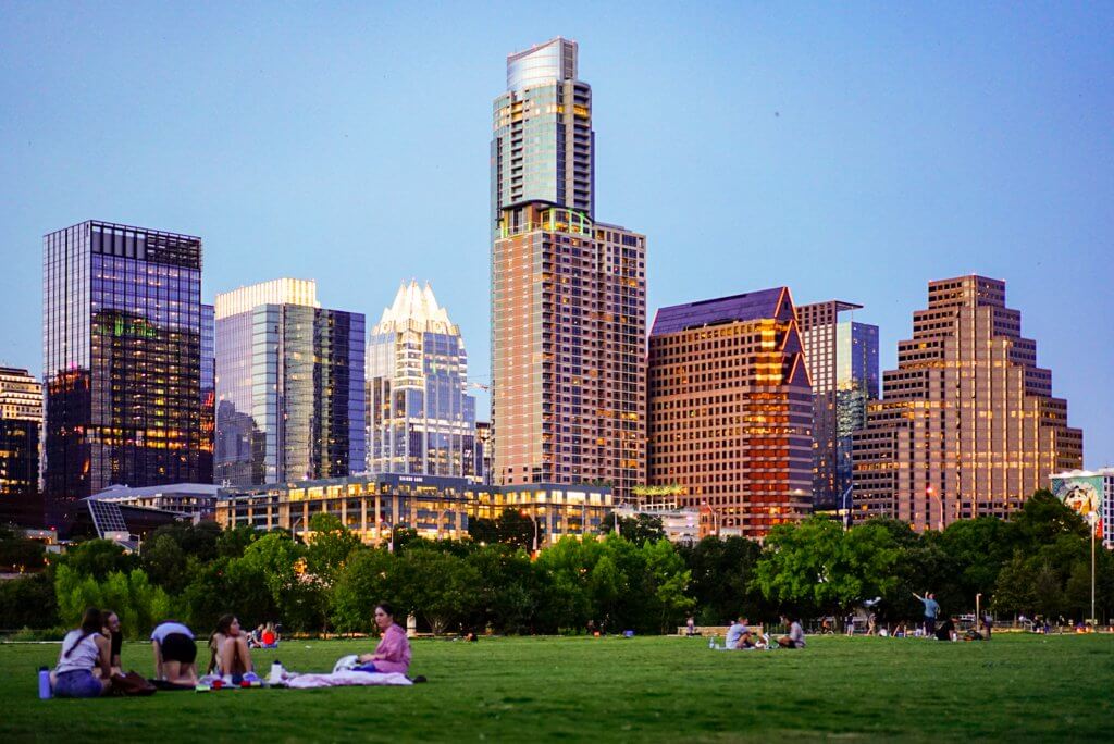 People having an evening picnic in Zilker Park