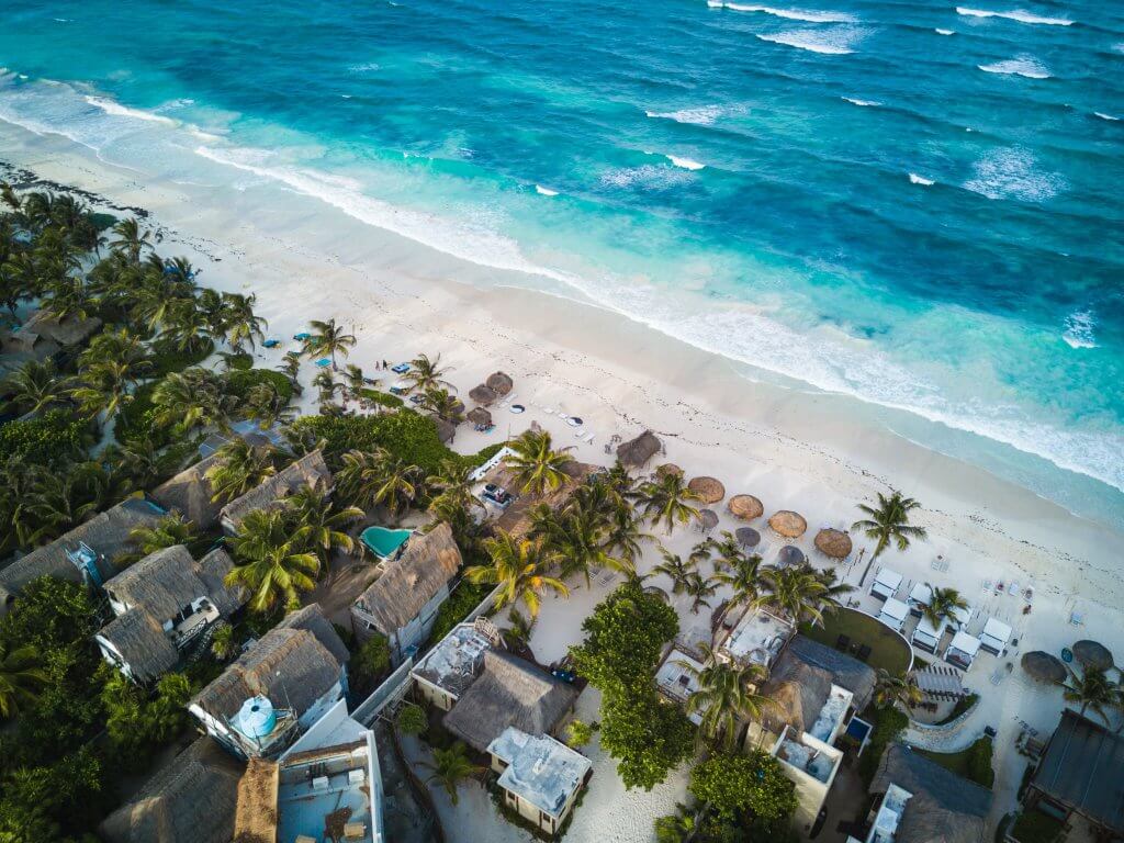 aerial view of a Tulum beach