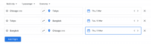 Screenshot of a google flights search